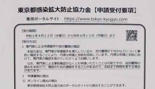 「東京都感染拡大防止協力金」の受付を開始
